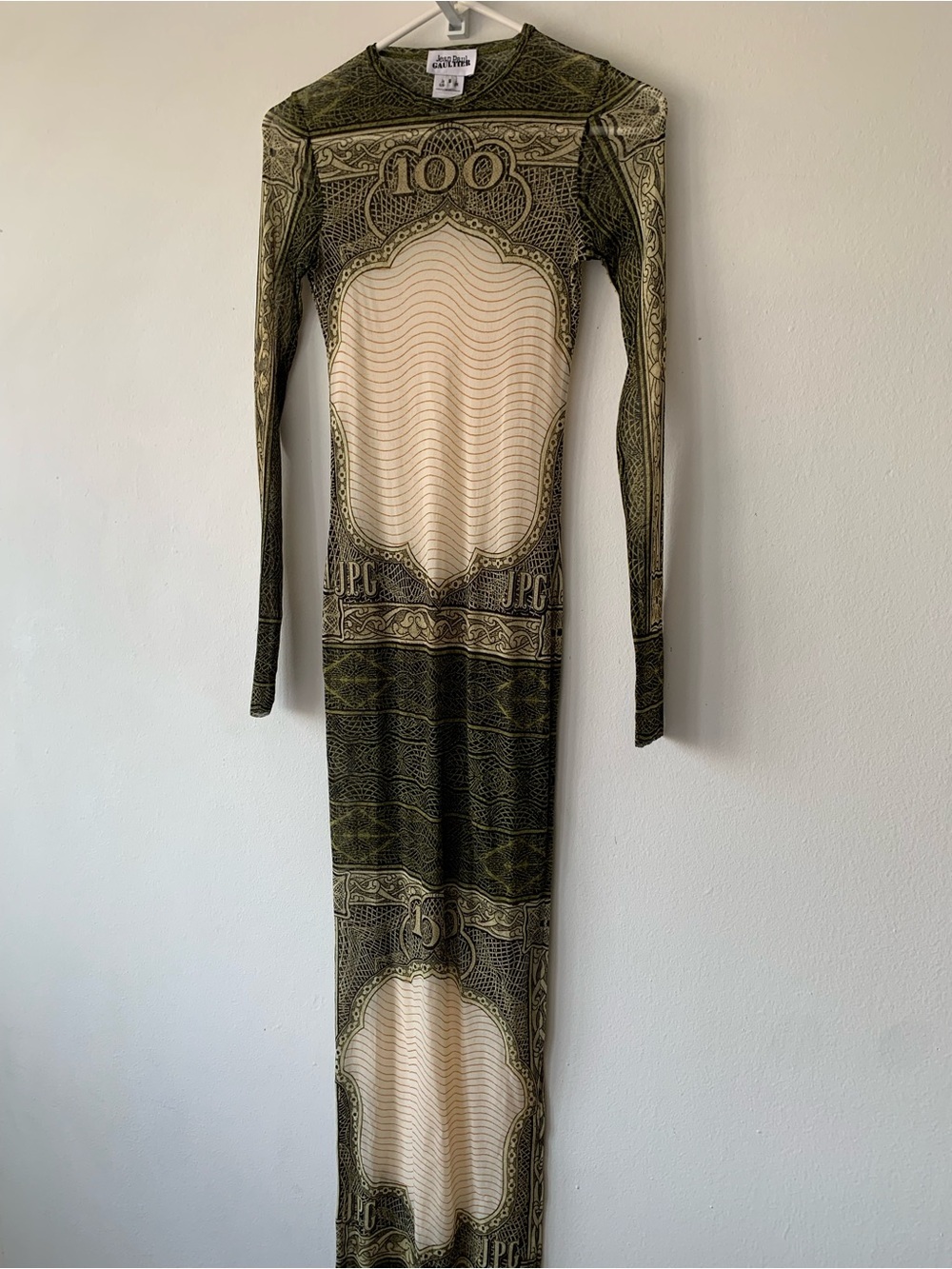 Jean Paul Gaultier Cartouche Money Dollar Mesh Sheer Long Sleeve Maxi Dress - Picture 6 of 11